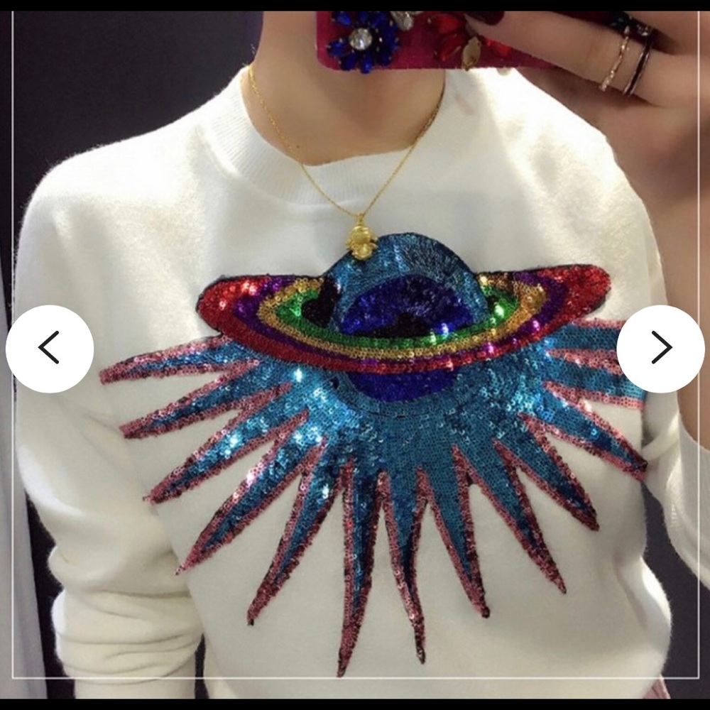Sequin love space retro street wear sweater rainbow long sleeve gucci similar.